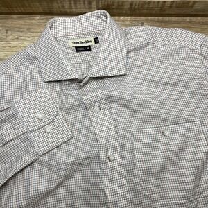 Tom Beckbe Mens Medium White Brown Tattersall Check Cotton Button Down Shirt EUC